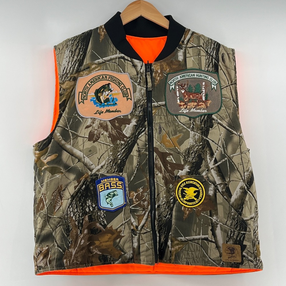 VTG Bob Allen Camo Hunting Vest L Reversible Blaze Orange Real Tree Hardwoods